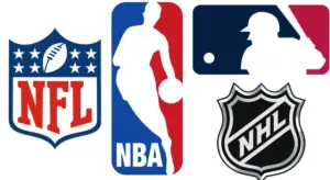 NFL, NBA, MLB and NHL league logos