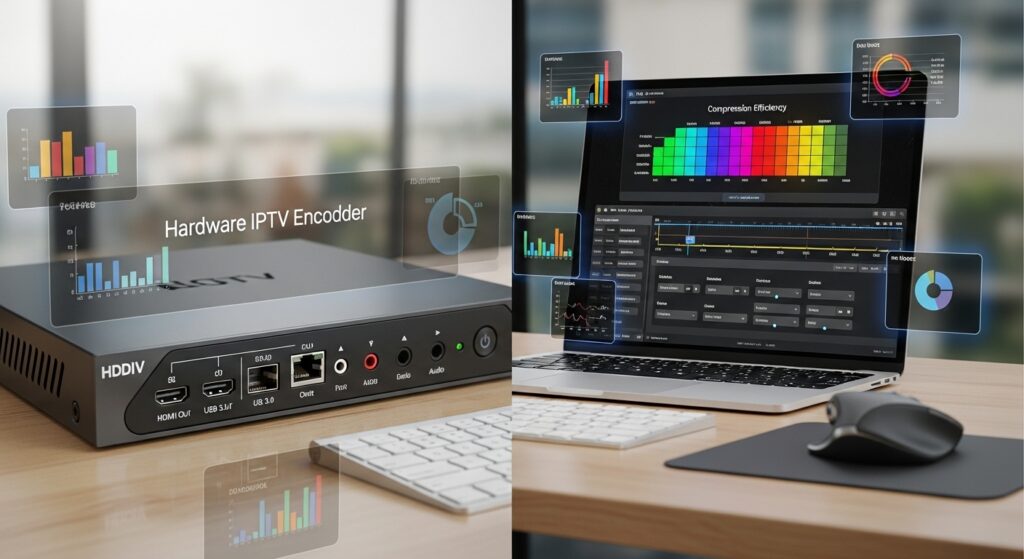 comparison of hardware iptv encoder and software iptv encoder in a modern workspace